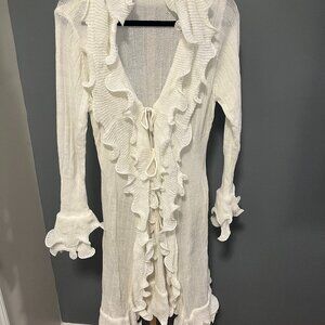 SIONI White Victorian Long Knit Cardigan Size XL